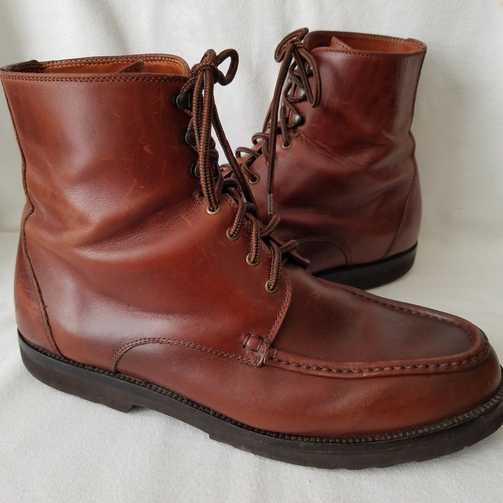 Cole Haan Leather Boots Mens 13 Brown Moc Toe 1145 Lace Up Ankle Vintage